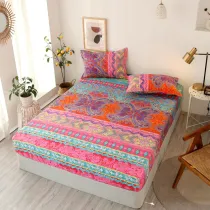 Bedding Bohemian Style Printing Pattern Pocket Fitted Sheet With Pillowcases