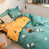 4PCS Cover Bedding Yellow And Green Two-Sided Flower Printed Set