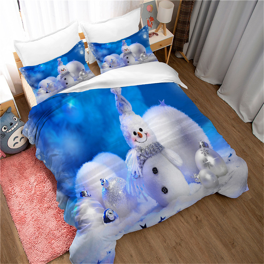 Printed Snowman Five Pointed Star Bedding Full Twin Queen King Quilt Duvet Covers Sets