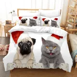 Cute Dog Pet Christmas Hat Bedding Full Twin Queen King Quilt Duvet Covers Sets