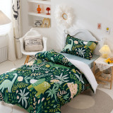 Natural Green Cartoon Print Simple Cotton Bedding Set