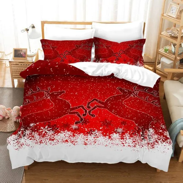 Two Elk Snowflakes Bedding Full Twin Queen King Quilt Duvet Covers Sets
