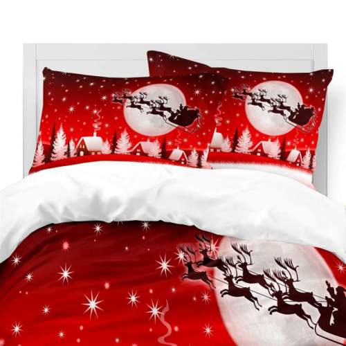 Santa Claus Elk Sleigh Snowflake Bedding Full Twin Queen King Quilt Duvet Covers Sets