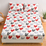 Bedding Heart Printing Love Slogan Pocket Fitted Sheet With Pillowcases