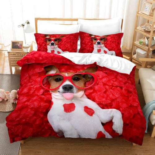 Printed Christmas Dog with Wear Glasses Bedding Full Twin Queen King Quilt Duvet Covers Sets