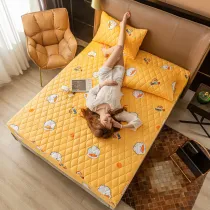 Bedding Diagonal Plaids Cartoon Printing Pattern WaterProof Fitted Sheet With Pillowcases
