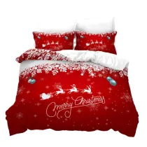 Merry Christmas Snowflake Sleigh Elk Bedding Full Twin Queen King Quilt Duvet Covers Sets