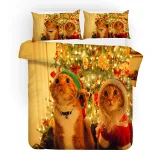 Cute Dog Pet Christmas Hat Bedding Full Twin Queen King Quilt Duvet Covers Sets