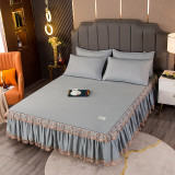 Bedding Pure Color Lace Edge Printing Antislip Bed Skirt Sheet With Pillowcases