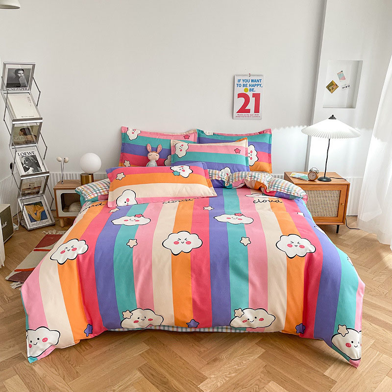 4PCS Cover Set Rainbow Pattern Printed Bedding For Girls