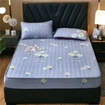 Home Pocket Plaids Printing Pattern Quilted Bedding Fitted Sheet With Pillowcases