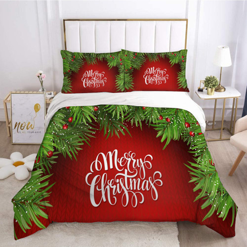 Green Plant Printing Small Bell Merry Christmas Bedding Full Twin Queen King Quilt Duvet Covers Sets