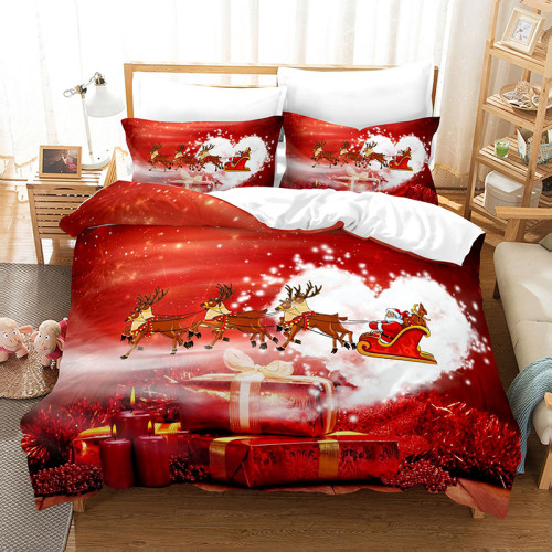 Santa Claus Deer Sleigh Gift Bedding Full Twin Queen King Quilt Duvet Covers Sets