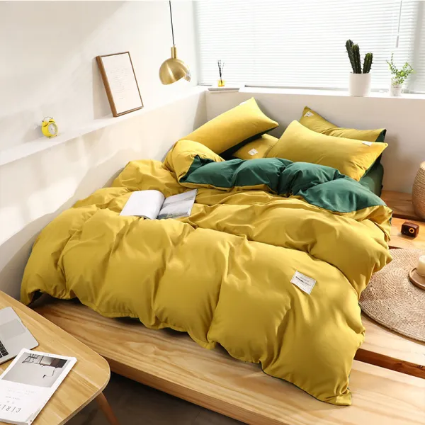Yellow and Green Colorant Match Simple Solid Color Thickening Wool Bedding Set