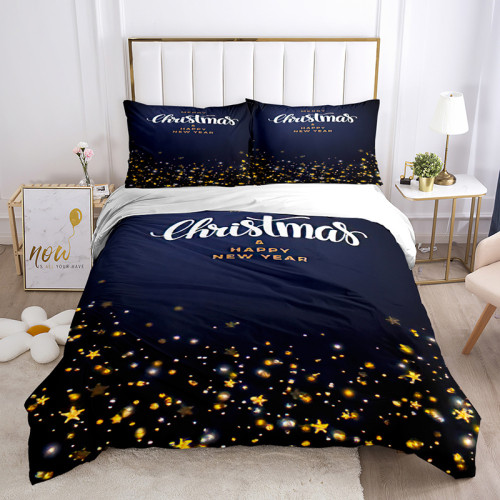 Merry Christmas and Happy New Year Snowflake Stars Bedding Full Twin Queen King Quilt Duvet Covers Sets