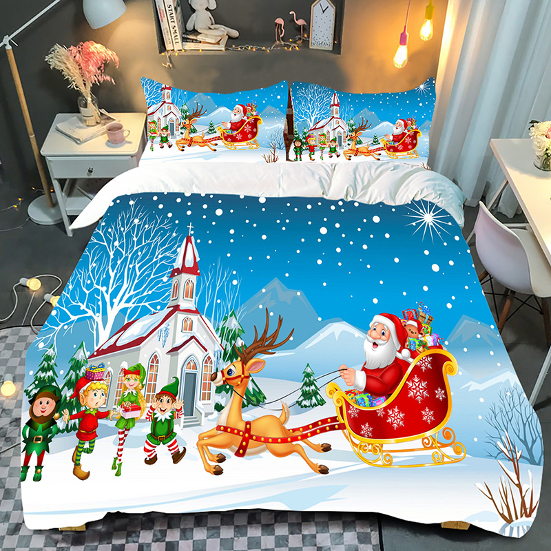 Cartoon Santa Claus Deer Sled Snow Bedding Full Twin Queen King Quilt Duvet Covers Sets