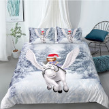 Cute Cat Dog Horse with Christmas Hat Bedding Full Twin Queen King Quilt Duvet Covers Sets