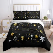 Merry Christmas and Happy New Year Snowflake Stars Bedding Full Twin Queen King Quilt Duvet Covers Sets