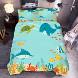 Cartoon Sea Animal Printed Cotton Bedding Set