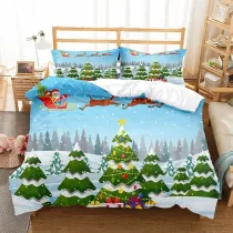 Santa Claus Elk Sleigh Christmas Tree Bedding Full Twin Queen King Quilt Duvet Covers Sets