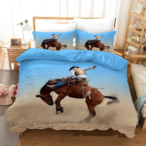 3D Cowboy Horse Riding Print Cool Bedding Set