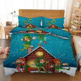 Merry Christmas Snowflake Sleigh Elk Bedding Full Twin Queen King Quilt Duvet Covers Sets