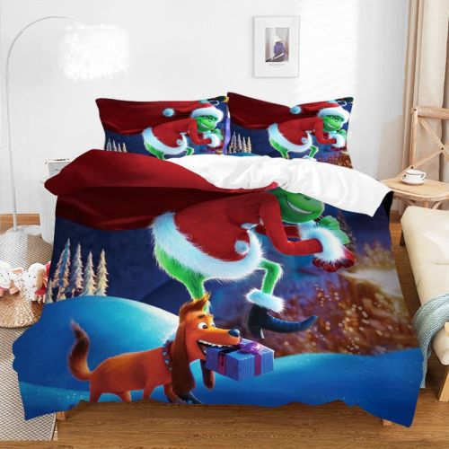 Christmas Elf Dog Bedding Full Twin Queen King Quilt Duvet Covers Sets