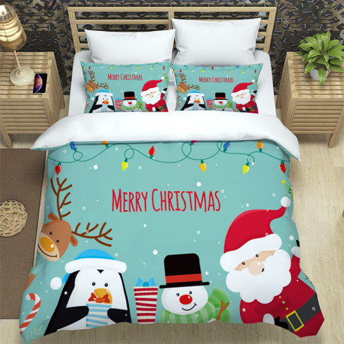 Cartoon Santa Claus Snowman Deer Penguin Merry Christmas Bedding Full Twin Queen King Quilt Duvet Covers Sets