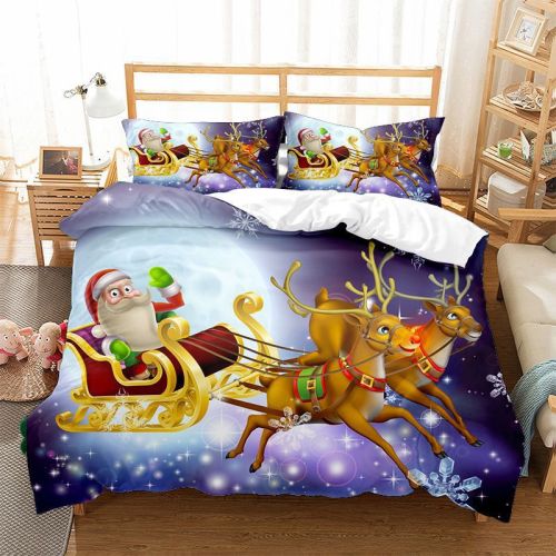 Santa Claus Deer Sleigh Snowflake Bedding Full Twin Queen King Quilt Duvet Covers Sets