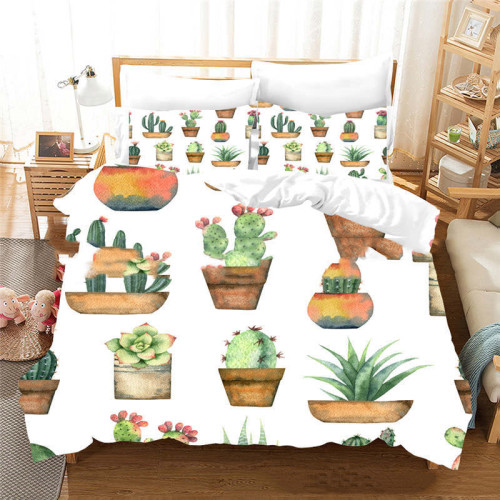 Natural Simple Cactus Print Bedding Set