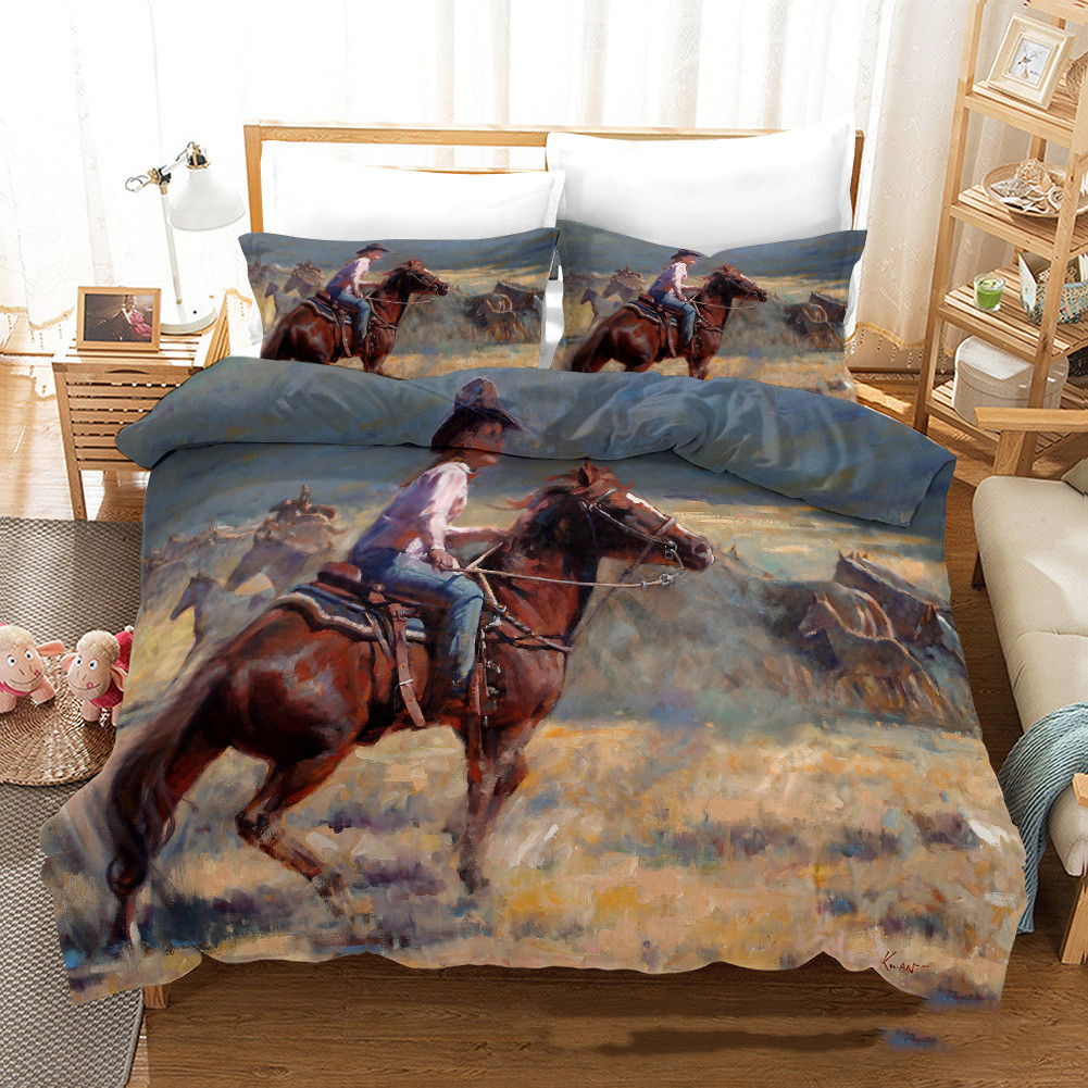3D Cowboy Cool Horse Riding Scene Bedding Set