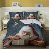 Santa Claus Snowflake Gift Bedding Full Twin Queen King Quilt Duvet Covers Sets
