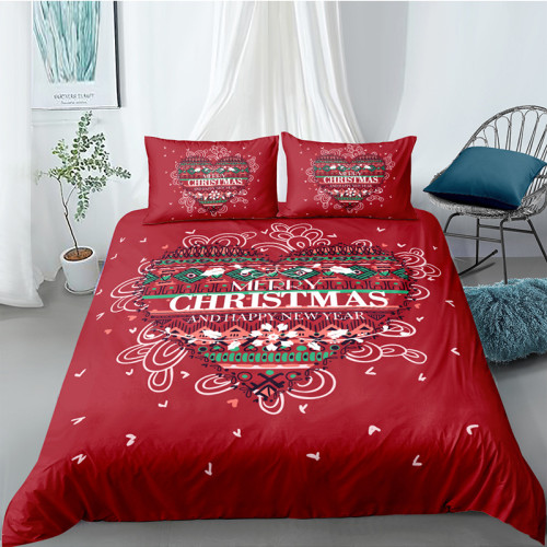 Red printing Heart Merry Christmas Bedding Full Twin Queen King Quilt Duvet Covers Sets