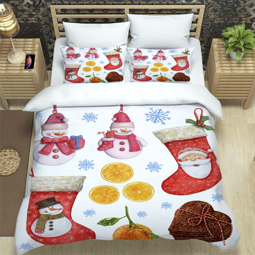 Christmas Socks Snowflakes Santa Claus Bedding Full Twin Queen King Quilt Duvet Covers Sets