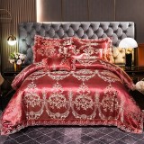 Multicolor Isolated Pattern Bedding Modal Lace Satin Jacquard Covers Sets