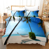 Blue Sky And White Clouds Coconut Tree Seaside Bedding Set