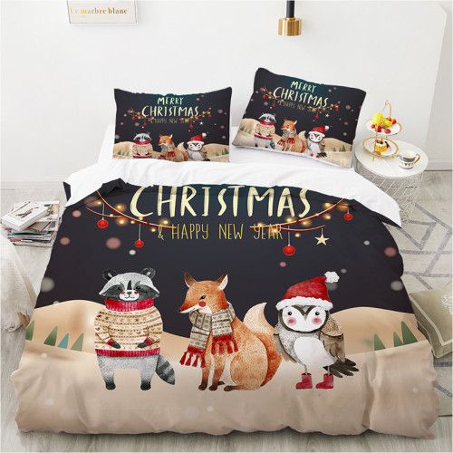 Cartoon Animal Dog Fox Christmas Theme Bedding Full Twin Queen King Quilt Duvet Covers Sets