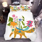 Cartoon Forest Animal Pattern Printed Cotton Bedding Set