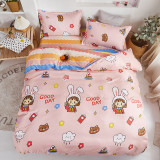 Simple Pink And White Princess Cartoon Cotton Bedding Set