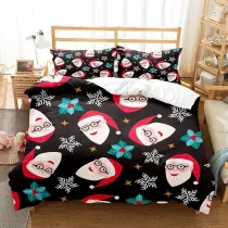 Cartoon Santa Claus Head Snowflakes Bedding Full Twin Queen King Quilt Duvet Covers Sets
