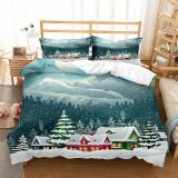 Snow Mountain House Christmas Tree Bedding Full Twin Queen King Quilt Duvet Covers Sets
