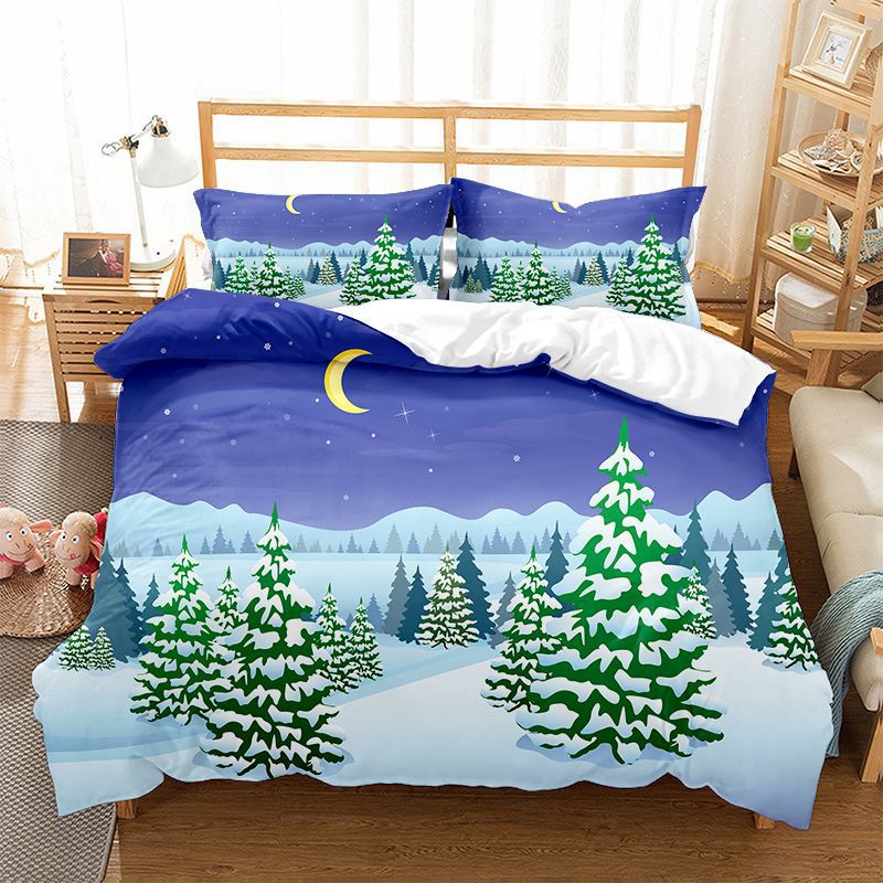 Christmas Tree Snow Crescent Moon Bedding Full Twin Queen King Quilt Duvet Covers Sets