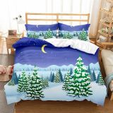 Christmas Tree Snow Crescent Moon Bedding Full Twin Queen King Quilt Duvet Covers Sets