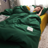 Yellow and Green Colorant Match Simple Solid Color Thickening Wool Bedding Set