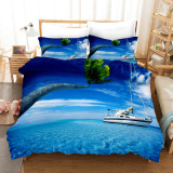 Blue Sky And White Clouds Coconut Tree Seaside Bedding Set