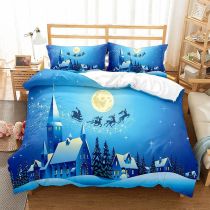 Santa Claus Elk Sleigh Moon Christmas Printing Bedding Full Twin Queen King Quilt Duvet Covers Sets