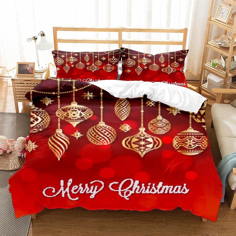 Merry Christmas Small Bell Pendant Printing Bedding Full Twin Queen King Quilt Duvet Covers Sets