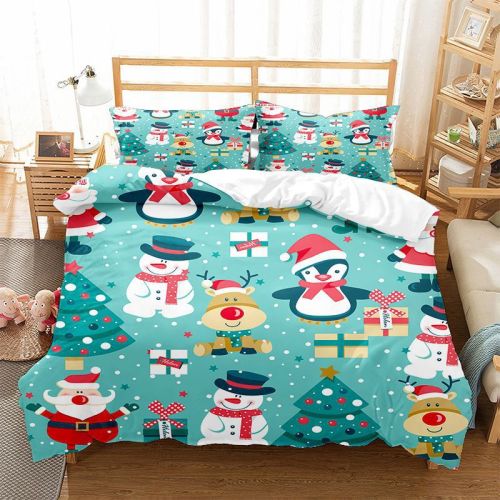 Cute Cartoon Santa Claus Snowman Deer Penguin Bedding Full Twin Queen King Quilt Duvet Covers Sets