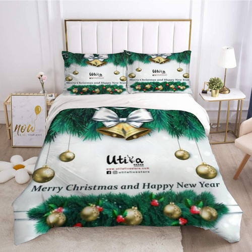 Green Plant Printing Small Bell Merry Christmas Bedding Full Twin Queen King Quilt Duvet Covers Sets