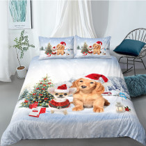Cute Cat Dog Horse with Christmas Hat Bedding Full Twin Queen King Quilt Duvet Covers Sets